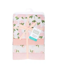 Hudson Baby Girl Cotton Poly Flannel Receiving Blankets, Pink Peony, One Size