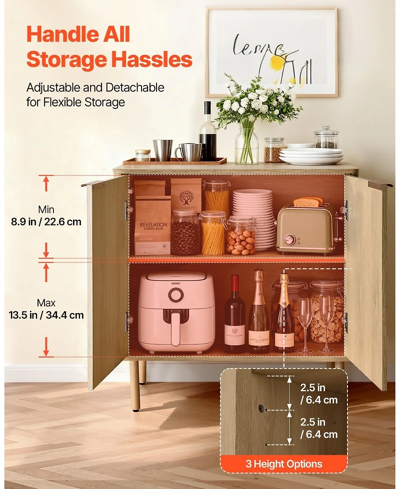 Gouun Mid Century Fluted Coffee Bar Cabinet with 2-Tier Storage, 31.5 x 14.7 x 31.5
