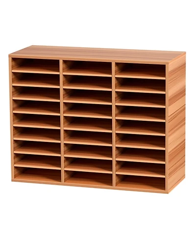 Gouun 27-Compartment Wood Literature Organizer with Adjustable Shelves, 31.5 x 12.0 x 24.8