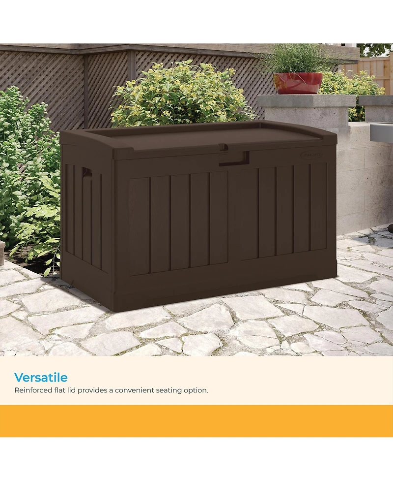 Suncast 50 Gallon Medium Capacity Resin Outdoor Storage Deck Box with Seat, Java
