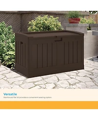 Suncast 50 Gallon Medium Capacity Resin Outdoor Storage Deck Box with Seat, Java
