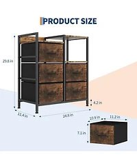 gaomon 5-Drawer Filing Cabinet with Open Storage Shelves and Rolling Printer Rack, Fabric Horizontal File Cabinet