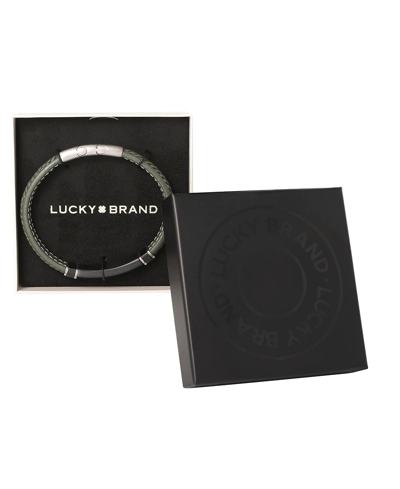 Lucky Brand Braided Leather Bracelet Stainless Steel