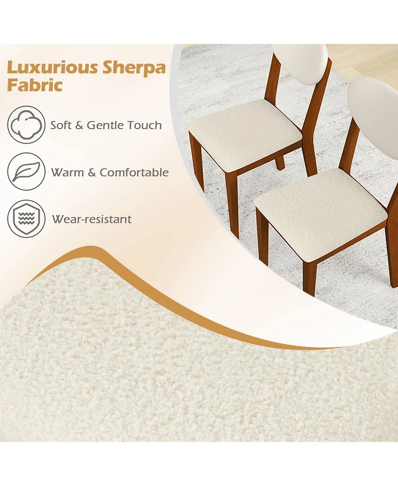 Slickblue Modern Sherpa Upholstered Dining Chairs Set of 4 with Wooden Legs for Kitchen-Walnut