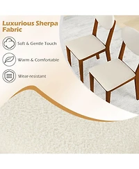 Slickblue Modern Sherpa Upholstered Dining Chairs Set of 4 with Wooden Legs for Kitchen-Walnut
