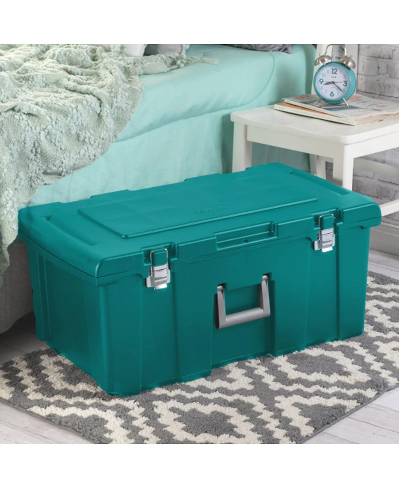 Sterilite Wheeled Footlocker, Plastic Utility Lockable Storage Container, Teal