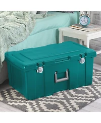 Sterilite Wheeled Footlocker, Plastic Utility Lockable Storage Container, Teal