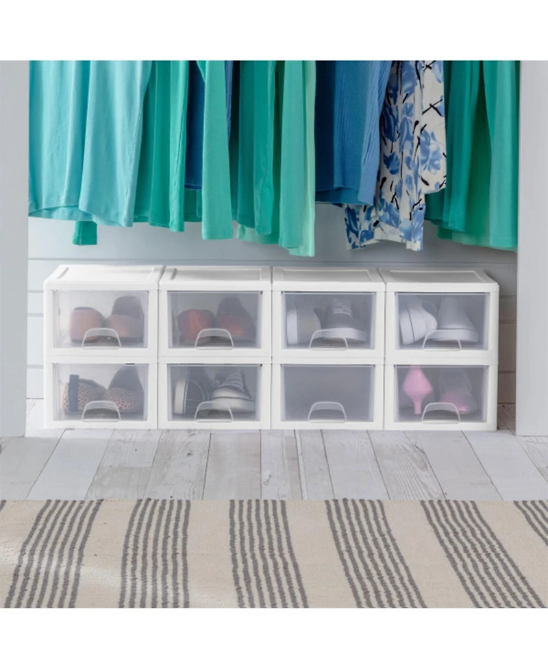 Sterilite 30 Qt Clear Plastic Stackable Storage Bin w/ Latch Lid, White (6 Pack)