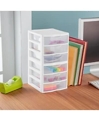 Sterilite ClearView Plastic Small 3 Drawer Desktop Storage Unit, White, 6 Pack