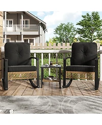 Aoxun Indoor Outdoor Rocking Chair 3 Piece Set Metal Frame Patio Furniture with Wicker Accent and Side Table.