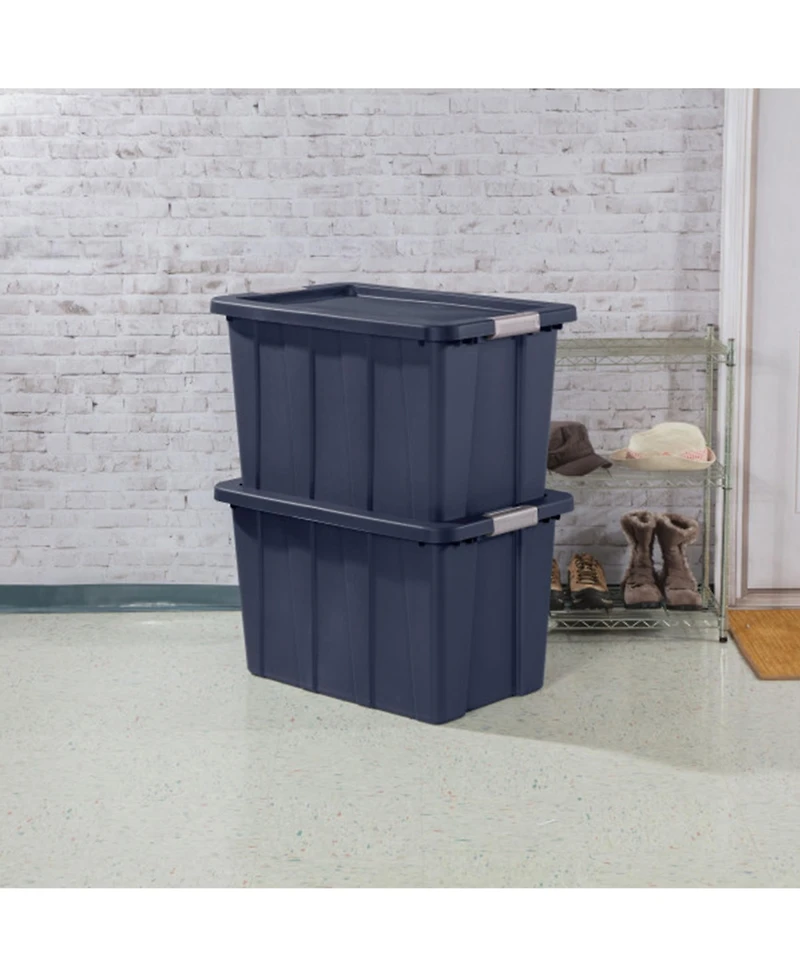 Sterilite Tuff1 30 Gallon Plastic Storage Tote Bin w/Latching Lid, Blue (4 Pack)
