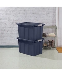 Sterilite Tuff1 30 Gallon Plastic Storage Tote Bin w/Latching Lid, Blue (4 Pack)