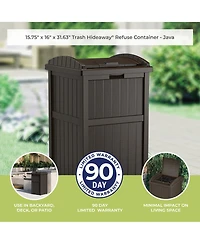 Suncast Trash Hideaway Outdoor Patio 33 Gallon Garbage Waste Trash Can Bin