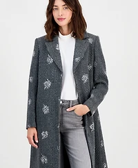CeCe Petite Single-Breasted Sparkle Boucle Maxi Coat