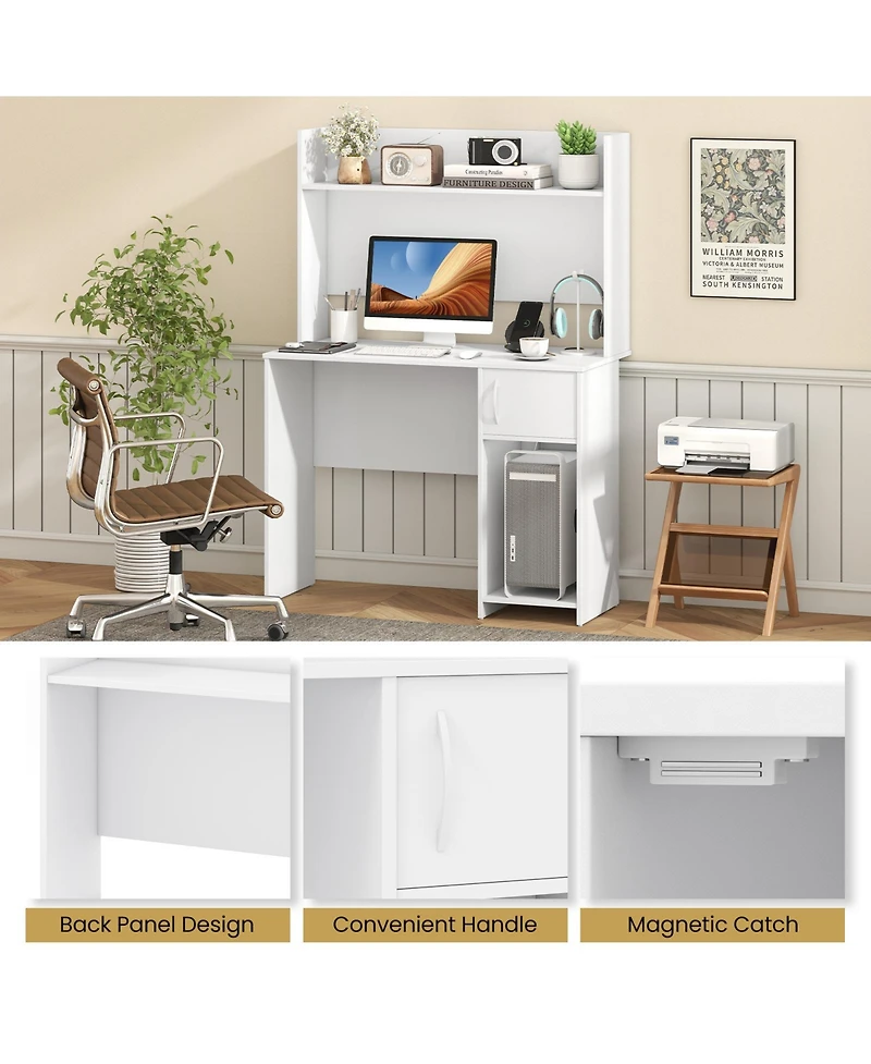 Slickblue Home Office Desk with Raised Display Shelf and 2 Open Shelves