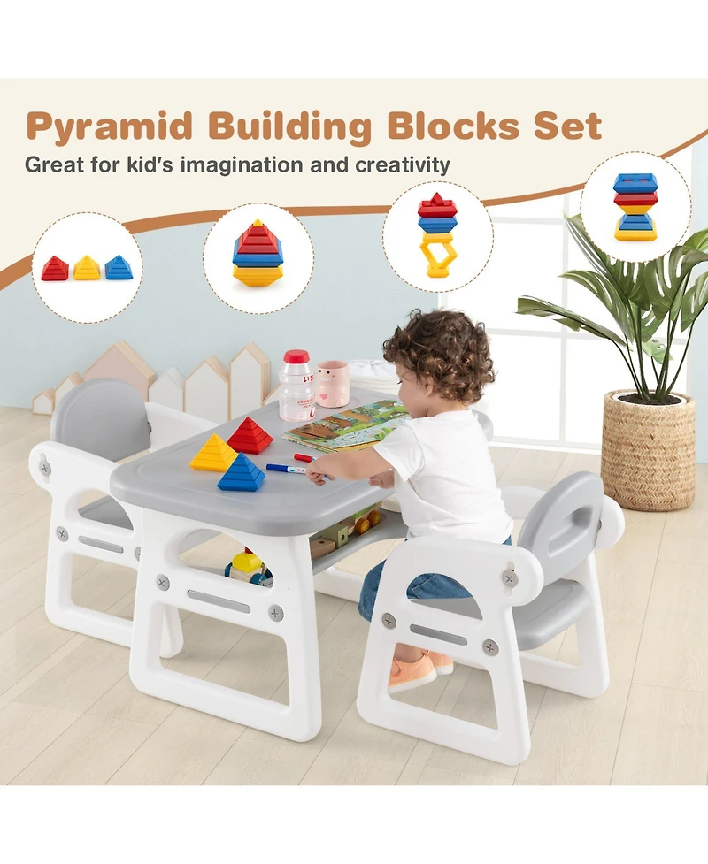 Gouun Kids Table and Chair Set with Building Blocks Surface