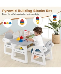Gouun Kids Table and Chair Set with Building Blocks Surface