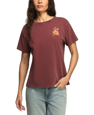 Lucky Brand Women's Hibiscus Print Crewneck Boyfriend T-Shirt