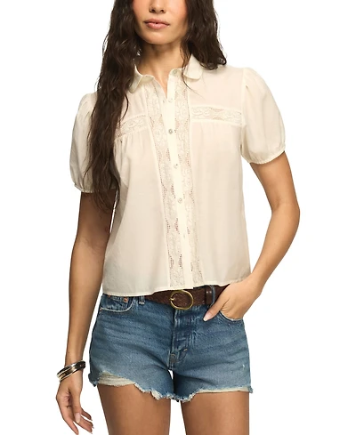Lucky Brand Women's Embroidered Peter Pan Collar Top