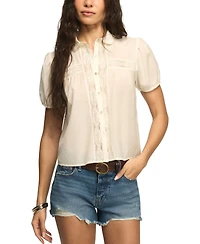 Lucky Brand Women's Embroidered Peter Pan Collar Top