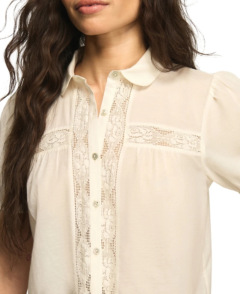 Lucky Brand Women's Embroidered Peter Pan Collar Top