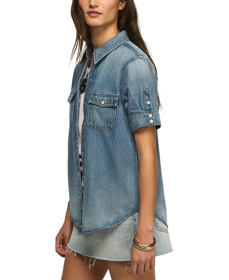 Lucky Brand Women's Cut Off Denim Button-Down Shirt