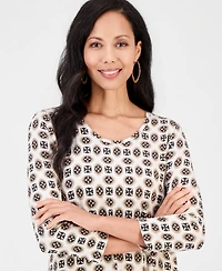 Jm Collection Women's Printed Scoop-Neck 3/4-Sleeve Top, Macy's Exclusive