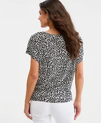 Jm Collection Women's Printed Boatneck Banded-Bottom Knit Top, Macy's Exclusive