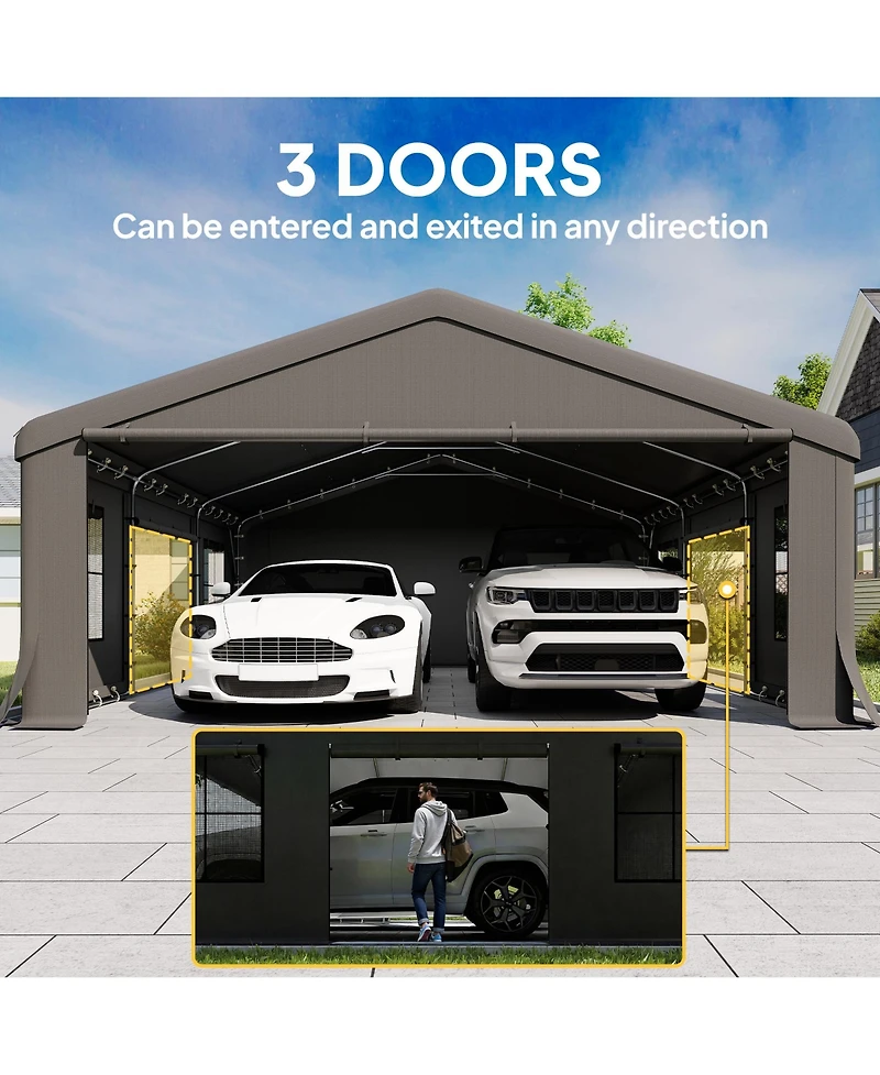 Outsunny Heavy Duty Carport, Portable Garage with Doors, Windows