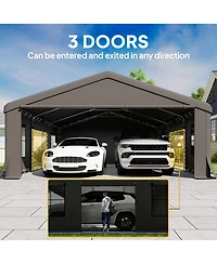 Outsunny Heavy Duty Carport, Portable Garage with Doors, Windows