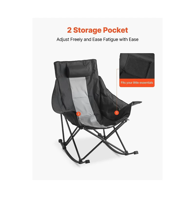 Sugift Folding Rocking Camping Chair Portable Heavy Duty Rocker with Cup Holder