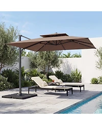 Gymax 10Feet Patio Cantilever Umbrella with 360-Degree Rotation 8 Sturdy Ribs Air Vent for Pool