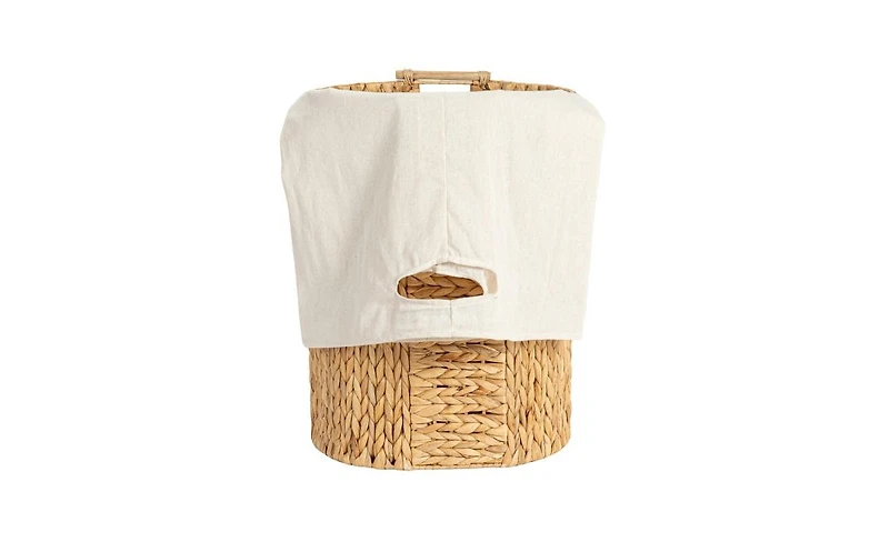 Household Essentials Handwoven Water Hyacinth Oval Hamper Set with Cotton Lining, Set of 2