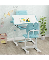 Gouun Kids Height-Adjustable Study Desk and Chair with Tilt Desktop and Book Stand
