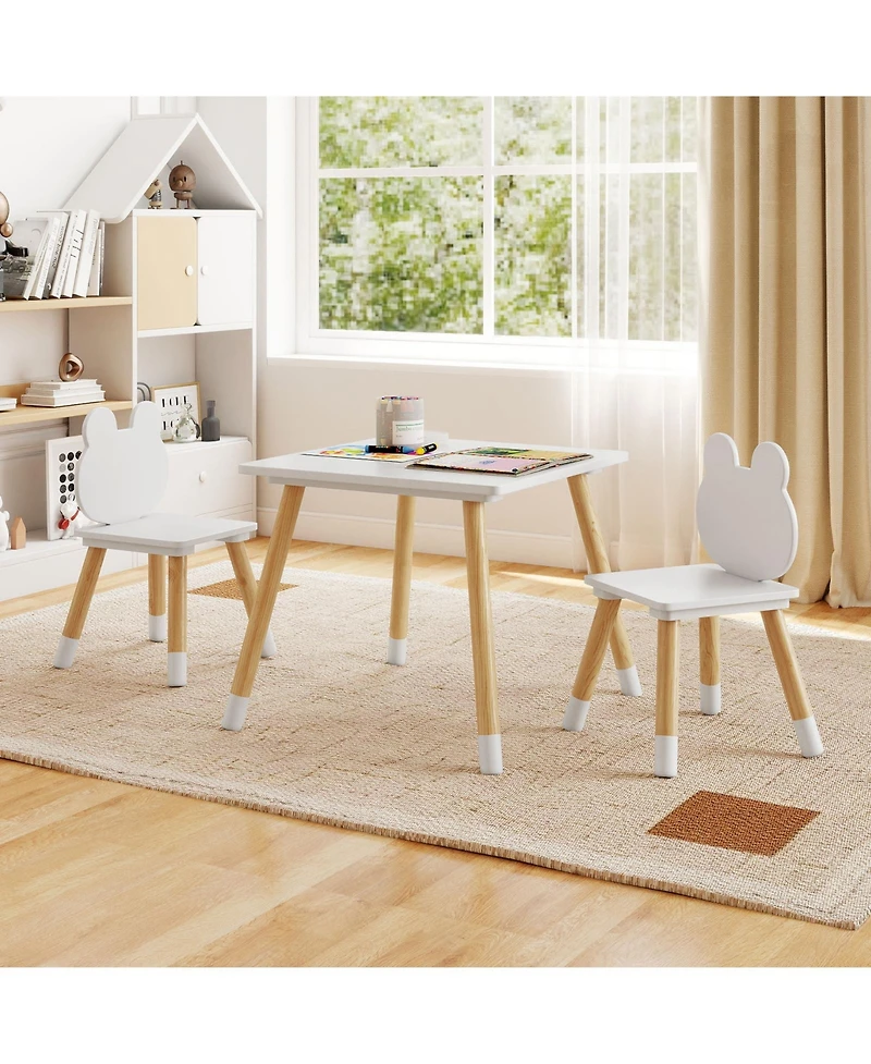 Gouun 3-Piece Kids Wooden Table and Chair Set with Froggy Design