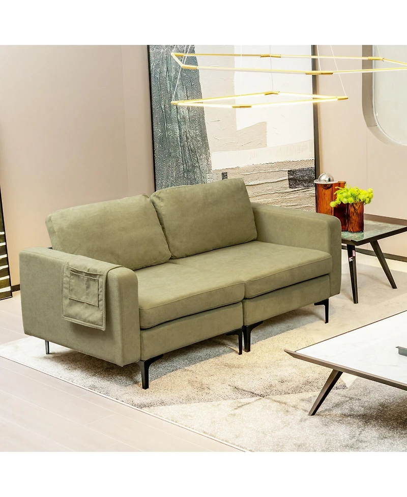 Gouun Faux Leather Loveseat Sofa with Side Storage Pocket and Padded Cushions