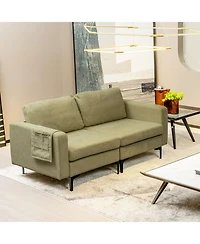 Gouun Faux Leather Loveseat Sofa with Side Storage Pocket and Padded Cushions