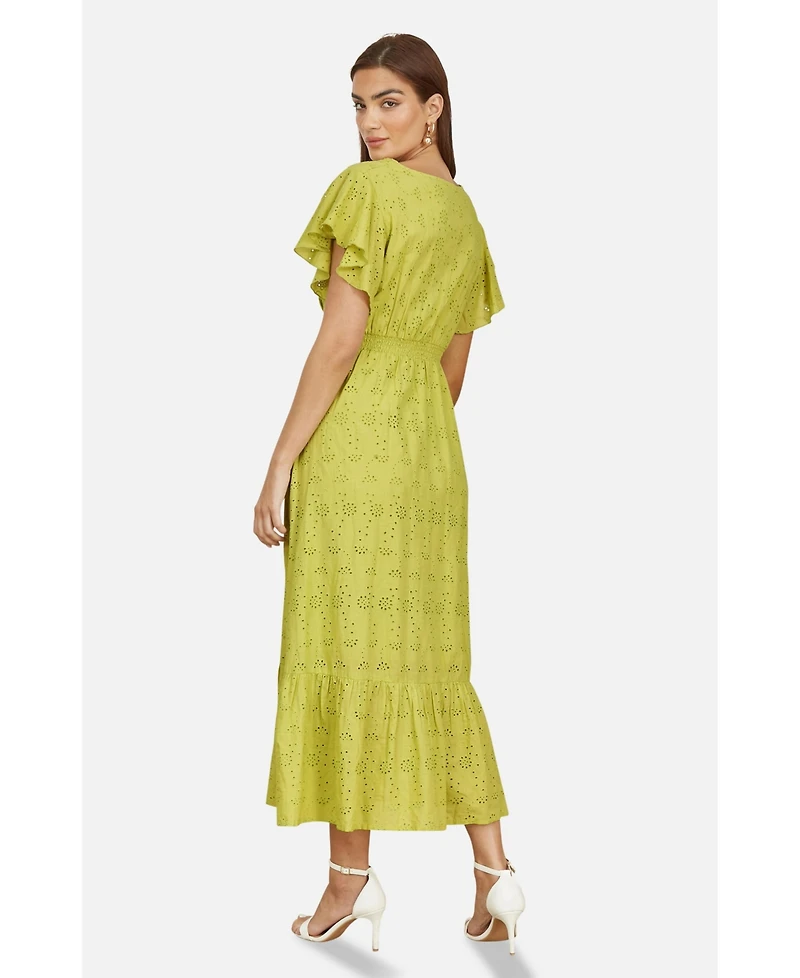 Yumi Women's Cotton Broderie Anglaise Wrap Midi Dress