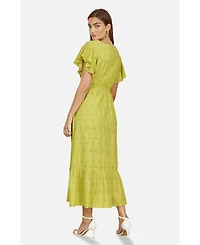 Yumi Women's Cotton Broderie Anglaise Wrap Midi Dress