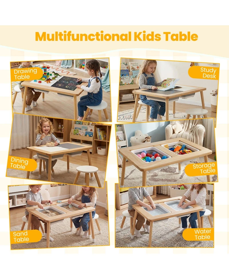 Gouun Wooden Kids Activity Table with Double-Sided Boards and Stools