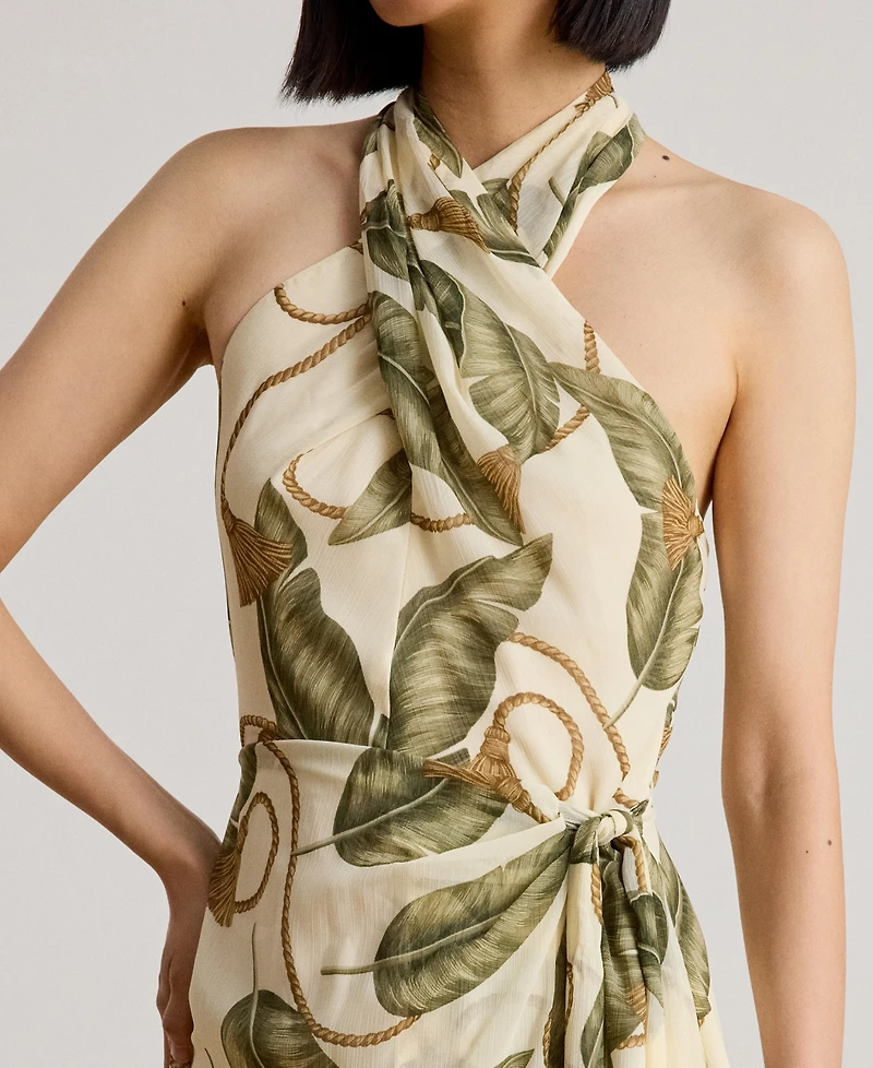 Lauren Ralph Women's Printed Crisscross Halter Neck Midi Dress
