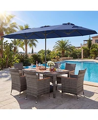 Sugift 8-Piece Rattan Patio Dining Set with 13.5 ft Market Umbrella