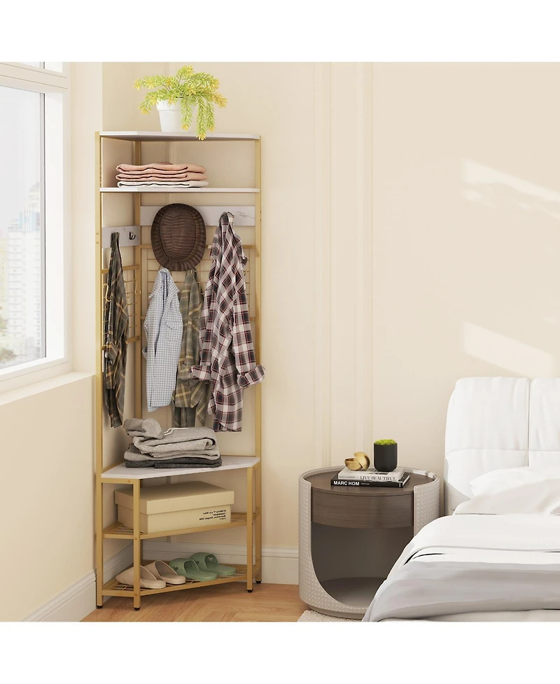 Gouun 5-Tier Corner Hall Tree with Shoe Storage Bench