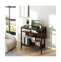 Gouun Folding Dining Table with Wine Rack, Open Shelf, and Wheels