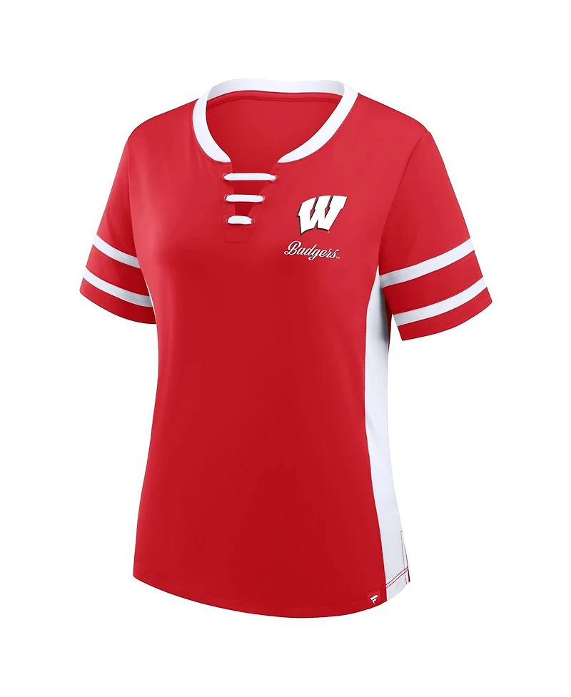 Fanatics Women's Red/White Wisconsin Badgers Be Fearless Athena Lace-Up T-Shirt