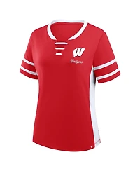 Fanatics Women's Red/White Wisconsin Badgers Be Fearless Athena Lace-Up T-Shirt
