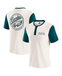Fanatics Men's Cream Philadelphia Eagles Henley Color Block Slub Pocket T-Shirt