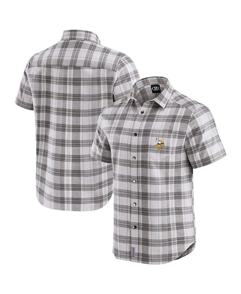 Fanatics Men's Gray Minnesota Vikings Team Plaid Short Sleeve Full-Snap Shirt