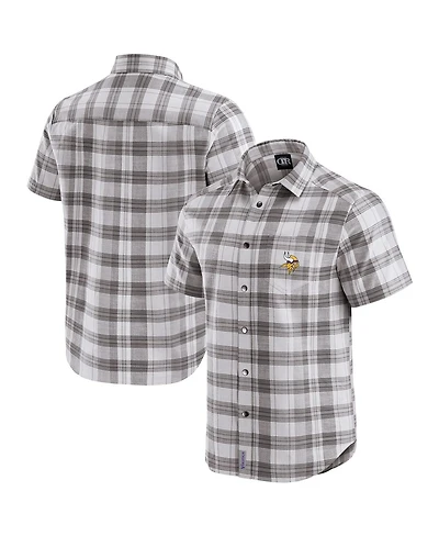 Fanatics Men's Gray Minnesota Vikings Team Plaid Short Sleeve Full-Snap Shirt