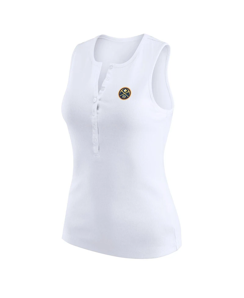 Wear by Erin Andrews Women's White Denver Nuggets Rib-Knit Henley Tank Top